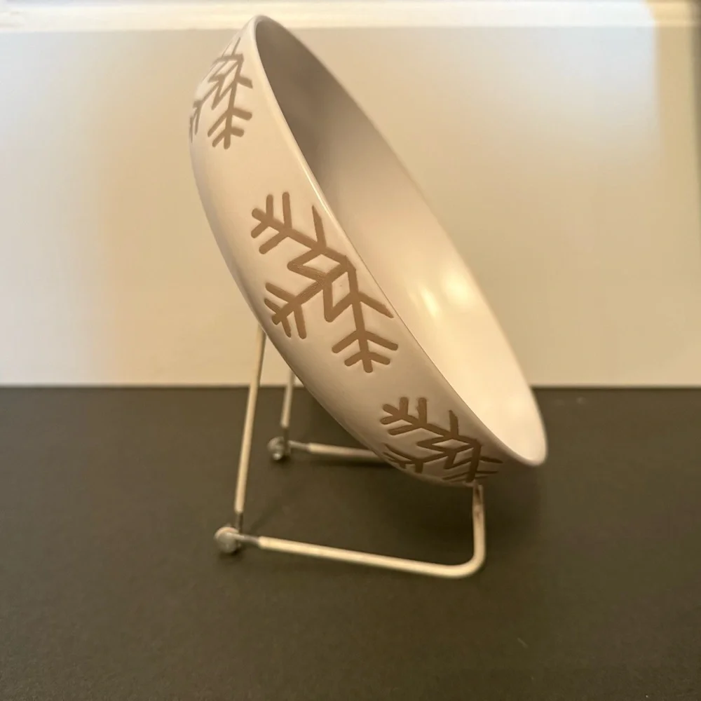 CRATE & BARREL WREN LOW BOWL WHITE MATTE NATURAL STONEWEAR SNOWFLAKE DESIGN HOME